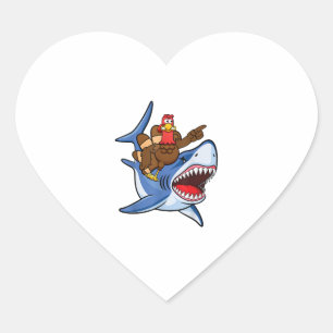 Turkey Riding Shark Thanksgiving Gift For Kids Boy Heart Sticker