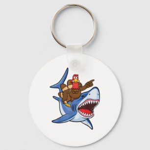 Turkey Riding Shark Thanksgiving Gift For Kids Boy Key Ring
