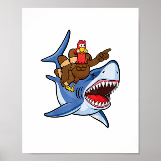 Turkey Riding Shark Thanksgiving Gift For Kids Boy Poster