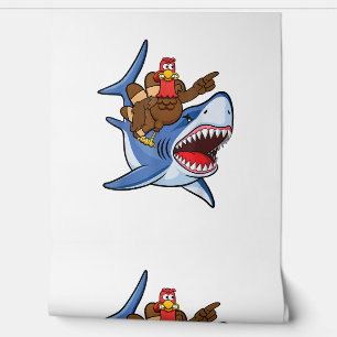 Turkey Riding Shark Thanksgiving Gift For Kids Boy Wallpaper