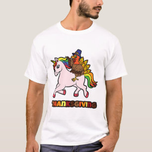 Turkey Riding Unicorn Thanksgiving Day Magical Fal T-Shirt