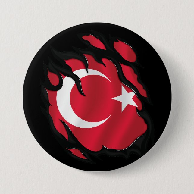 Turkey Ripped Flag 7.5 Cm Round Badge (Front)