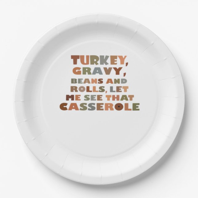 Turkey Rolls Casserole, Thanksgiving Retro Funny F Paper Plate (Front)