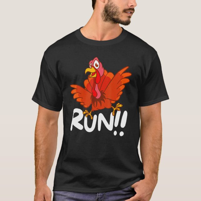 Turkey Run  Adult Running Face Turkey Trot Costume T-Shirt (Front)