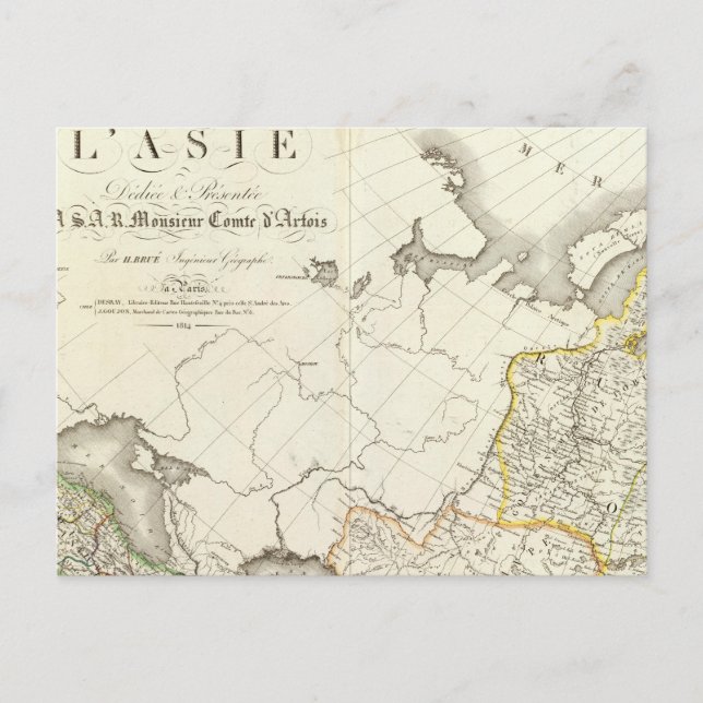 Turkey, Russia and Asia Engraved Map Postcard (Front)