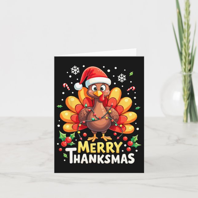 Turkey Santa Happy Merry Thanksmas Thanksgiving Ch Card (Front)