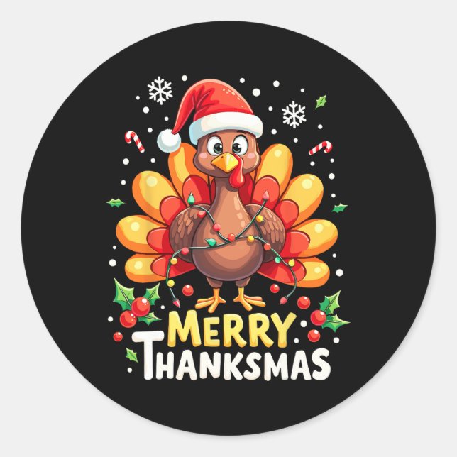 Turkey Santa Happy Merry Thanksmas Thanksgiving Ch Classic Round Sticker (Front)