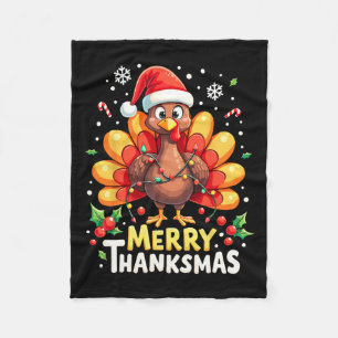 Turkey Santa Happy Merry Thanksmas Thanksgiving Ch Fleece Blanket