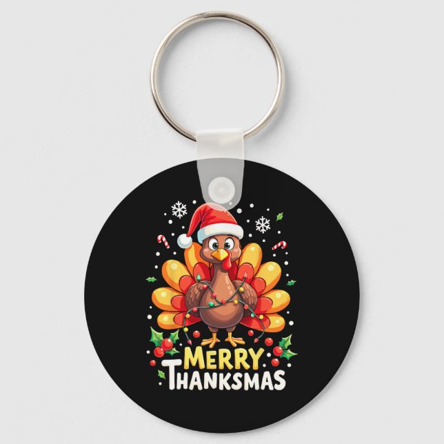 Turkey Santa Happy Merry Thanksmas Thanksgiving Ch Key Ring (Front)