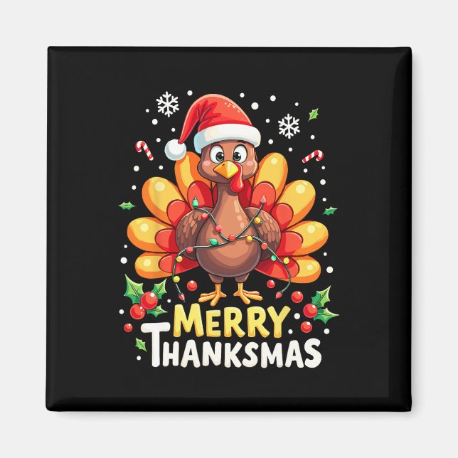 Turkey Santa Happy Merry Thanksmas Thanksgiving Ch Magnet (Front)