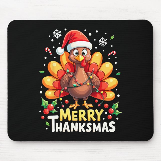 Turkey Santa Happy Merry Thanksmas Thanksgiving Ch Mouse Pad (Front)
