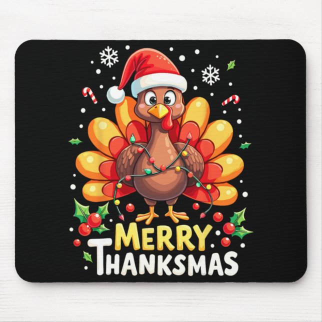 Turkey Santa Happy Merry Thanksmas Thanksgiving Ch Mouse Pad (Front)