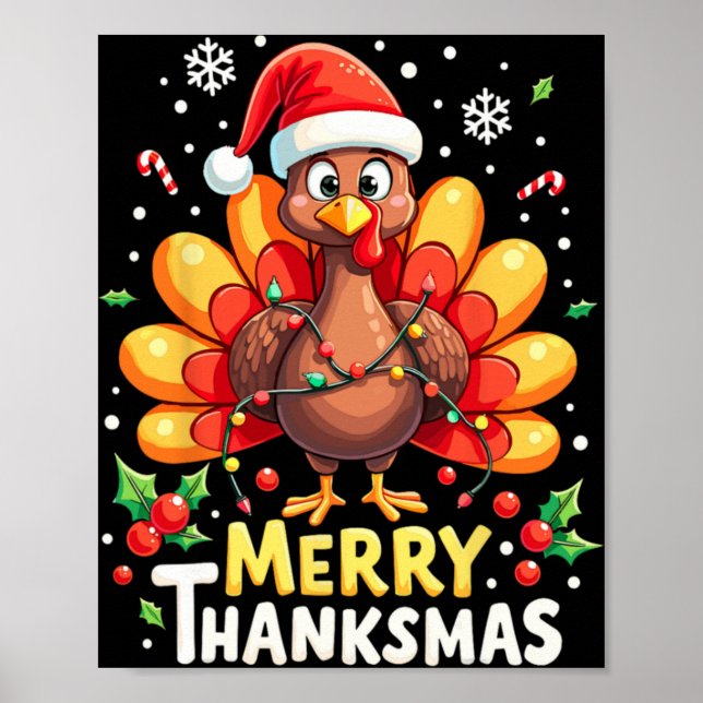 Turkey Santa Happy Merry Thanksmas Thanksgiving Ch Poster (Front)