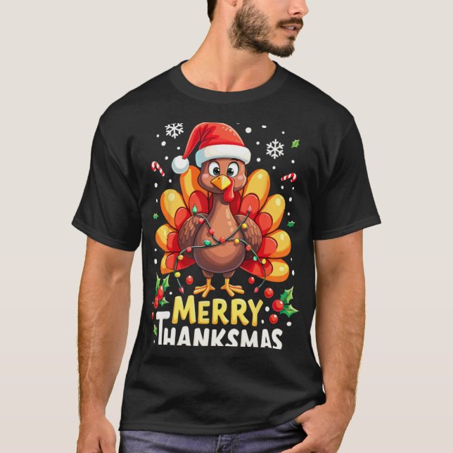 Turkey Santa Happy Merry Thanksmas Thanksgiving Ch T-Shirt (Front)