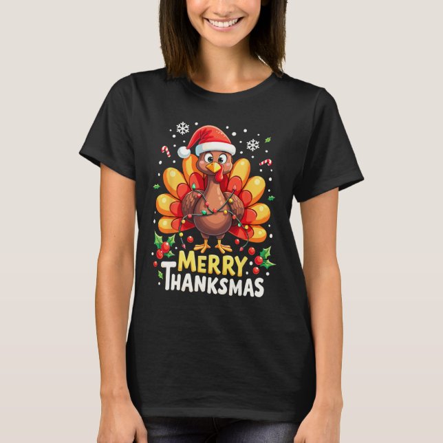 Turkey Santa Happy Merry Thanksmas Thanksgiving Ch T-Shirt (Front)