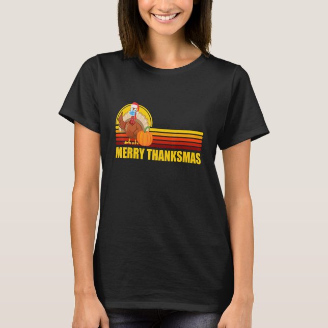 Turkey Santa Merry Thanksmas Christmas Thanksgivin T-Shirt (Front)