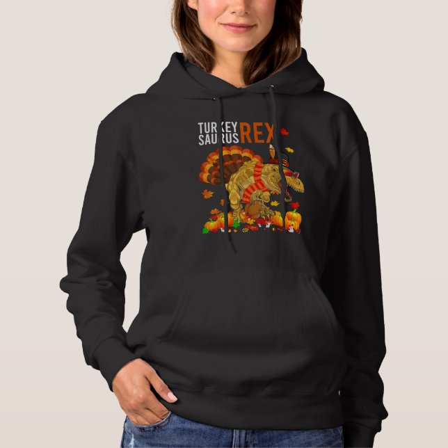 Turkey Saurus Rex  Pilgrim Dinosaur Kids Thanksgiv Hoodie (Front)