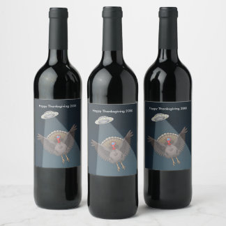 Turkey Saved By Aliens Thanksgiving Day Wine Label