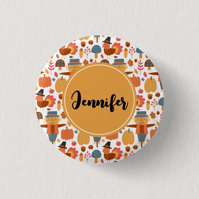 Turkey & Scarecrow Thanksgiving Pattern 3 Cm Round Badge (Front)