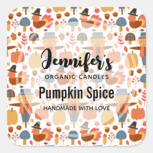 Turkey & Scarecrow Thanksgiving Pattern Candle Biz Square Sticker