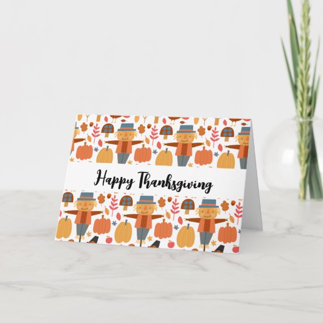 Turkey & Scarecrow Thanksgiving Pattern Card (Front)