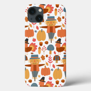 Turkey & Scarecrow Thanksgiving Pattern iPhone 13 Case