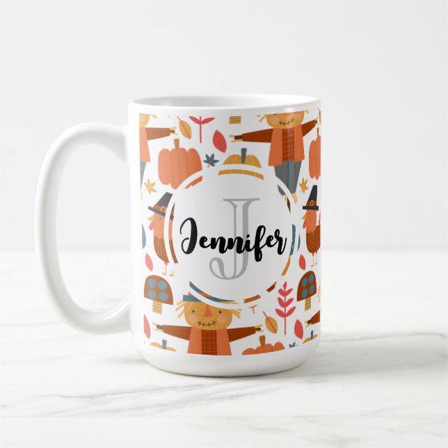 Turkey & Scarecrow Thanksgiving Pattern Coffee Mug (Left)