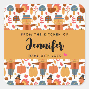 Turkey & Scarecrow Thanksgiving Pattern Kitchen Square Sticker