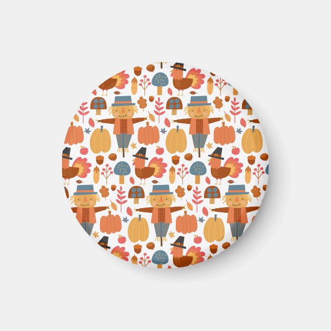 Turkey & Scarecrow Thanksgiving Pattern Magnet (Front)