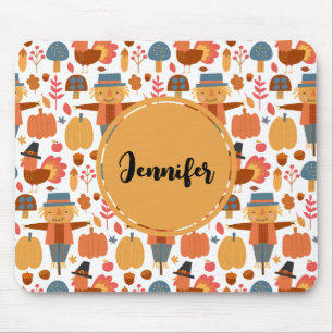 Turkey & Scarecrow Thanksgiving Pattern Mouse Pad