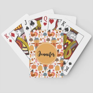 Turkey & Scarecrow Thanksgiving Pattern Playing Cards
