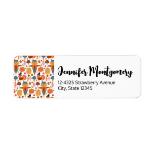 Turkey & Scarecrow Thanksgiving Pattern Return Address Label