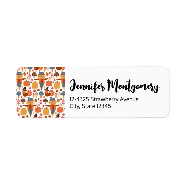 Turkey & Scarecrow Thanksgiving Pattern Return Address Label (Front)