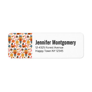 Turkey & Scarecrow Thanksgiving Pattern Return Address Label
