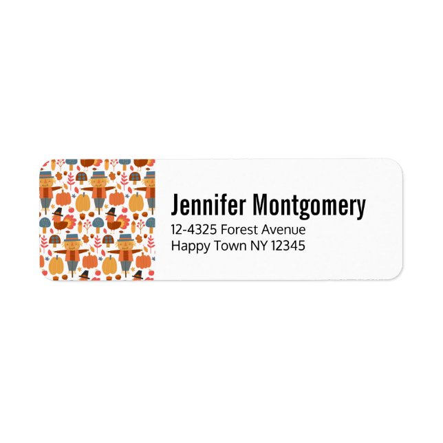 Turkey & Scarecrow Thanksgiving Pattern Return Address Label (Front)