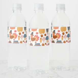 Turkey & Scarecrow Thanksgiving Pattern Water Bottle Label