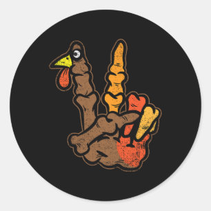 Turkey Skeleton Hand Peace Sign Thanksgiving Day F Classic Round Sticker
