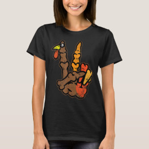 Turkey Skeleton Hand Peace Sign Thanksgiving Day F T-Shirt