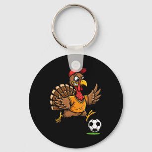 Turkey Soccer Thanksgiving Turkey Playing Soccer B Key Ring