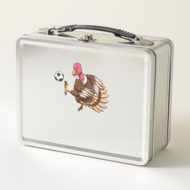 Turkey Soccer Thanksgiving Turkey Playing Soccer T Metal Lunch Box (Front)
