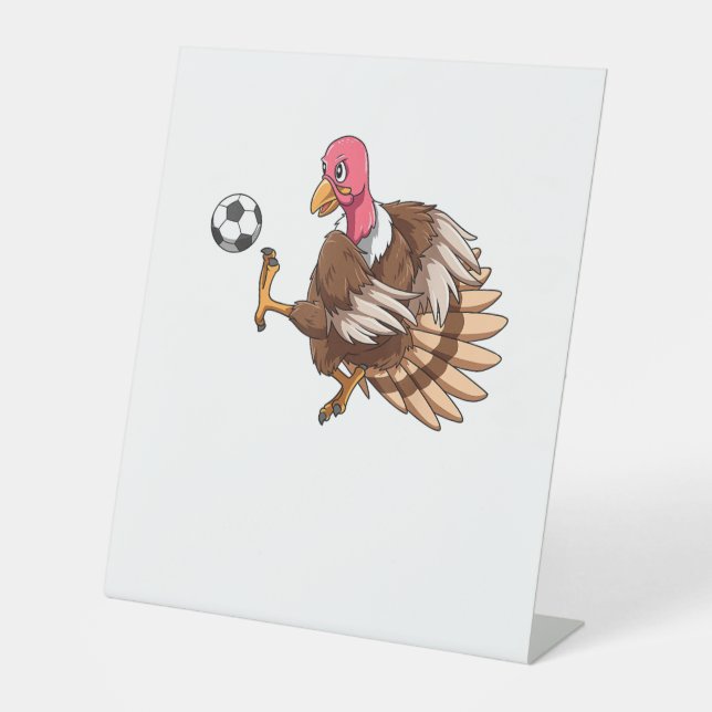 Turkey Soccer Thanksgiving Turkey Playing Soccer T Pedestal Sign (Front)