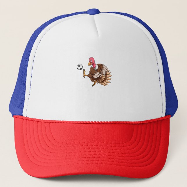 Turkey Soccer Thanksgiving Turkey Playing Soccer T Trucker Hat (Front)