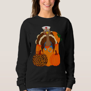 Turkey Stethoscope Nurse Pumpkin Leopard Print Tha Sweatshirt