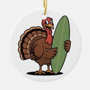 Turkey surfboard Surfing turkey Thanksgiving Sea Ceramic Ornament