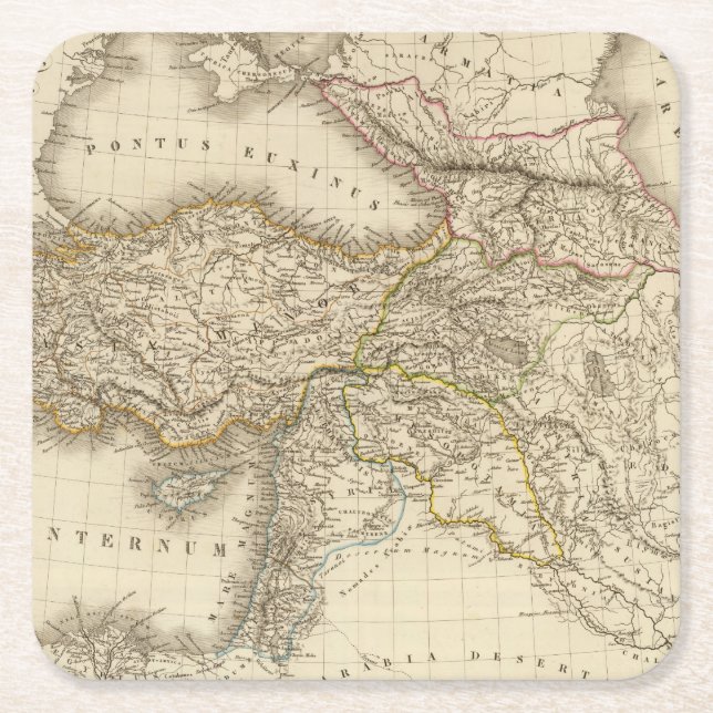 Turkey Syria map Square Paper Coaster (Front)