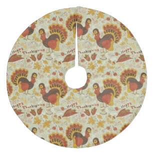 Turkey Thanksgiving Fall Autumn Pattern Fleece Tree Skirt