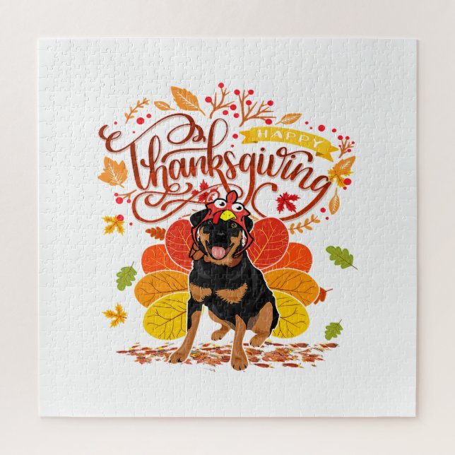 Turkey Thanksgiving Fall Funny Rottweiler Dog Owne Jigsaw Puzzle (Vertical)