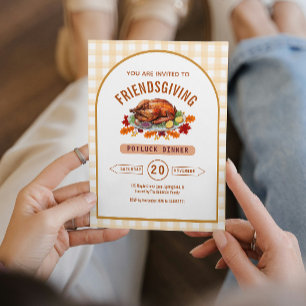 Turkey Thanksgiving Potluck Dinner Arch Gingham  Invitation