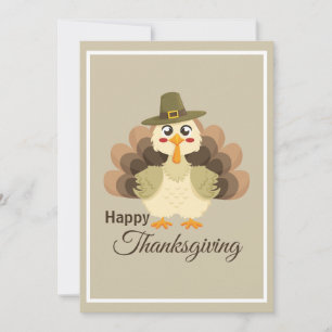 Turkey Thanksgiving Simple Cute Colorful Cartoon Holiday Card