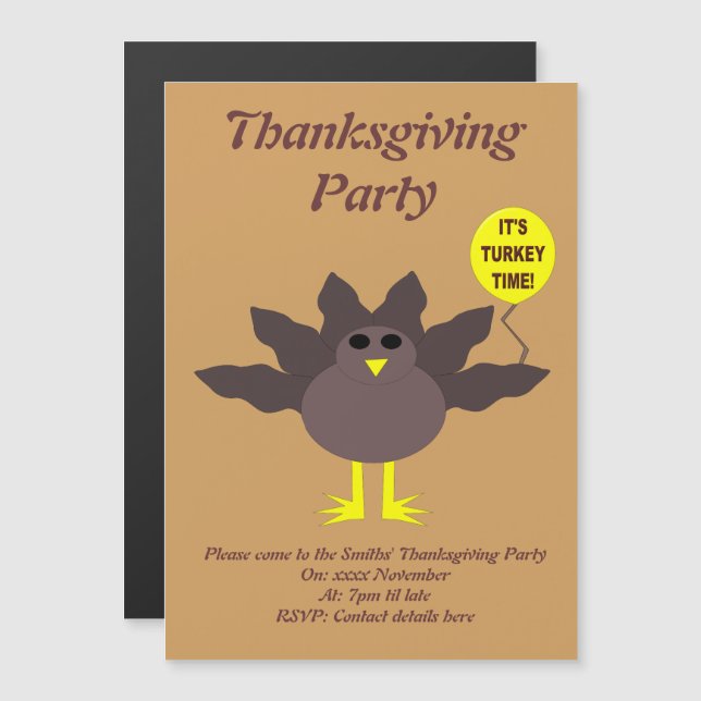 Turkey Time Thanksgiving Custom Party Invite (Front/Back)